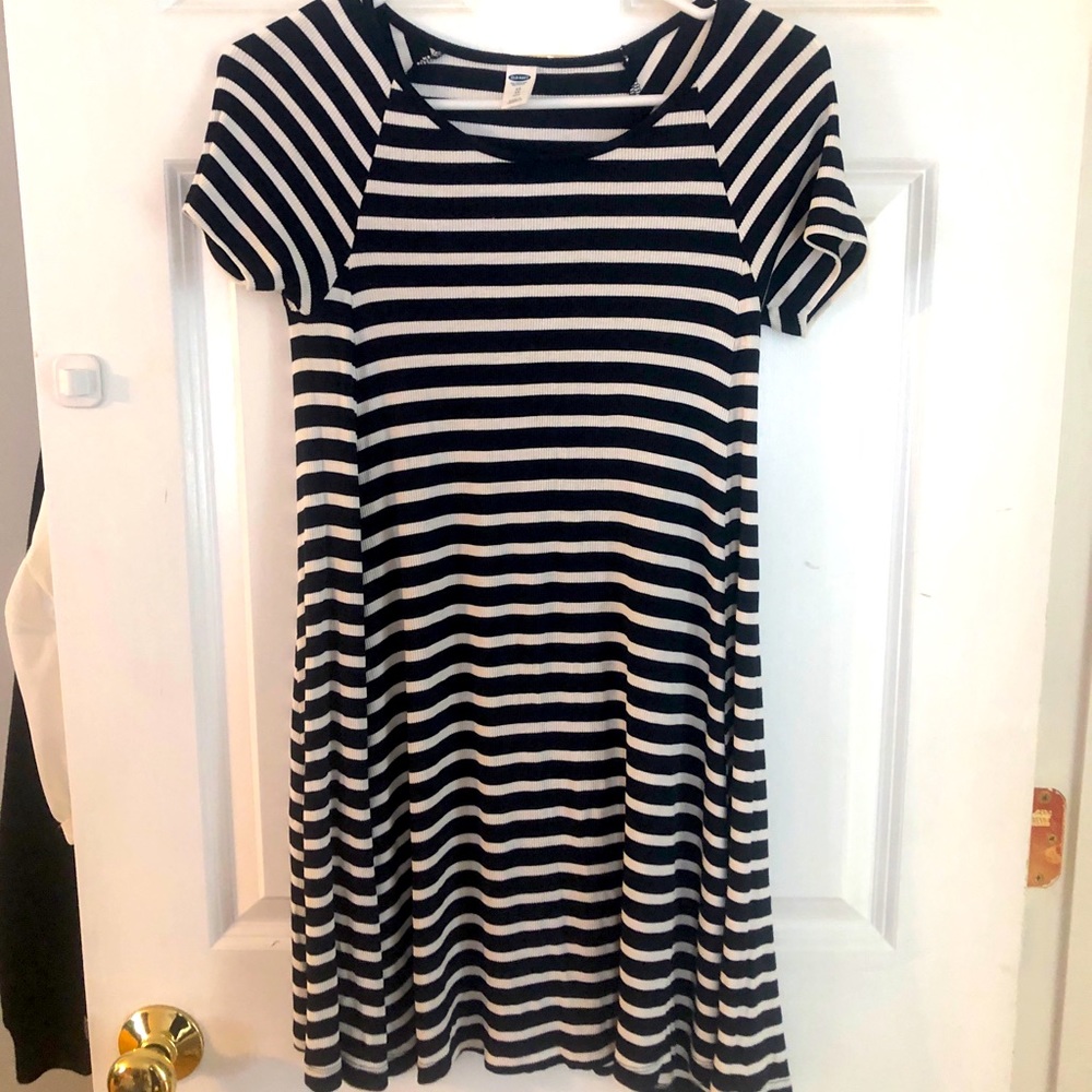 Navy blue and white stripped summer dress